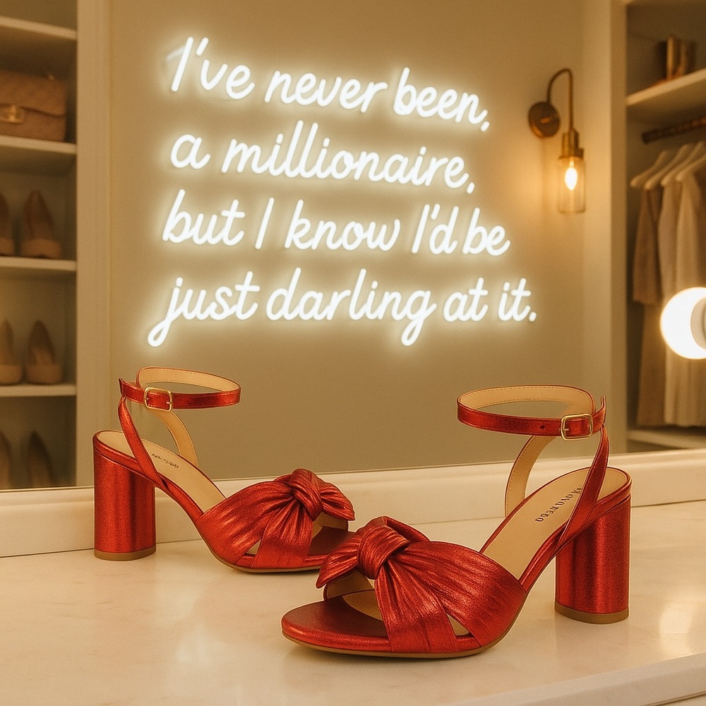 Unique Vintage Ruby Red Slingback Bow Retro Heels, Size 7, New in Box! - Picture 3 of 16